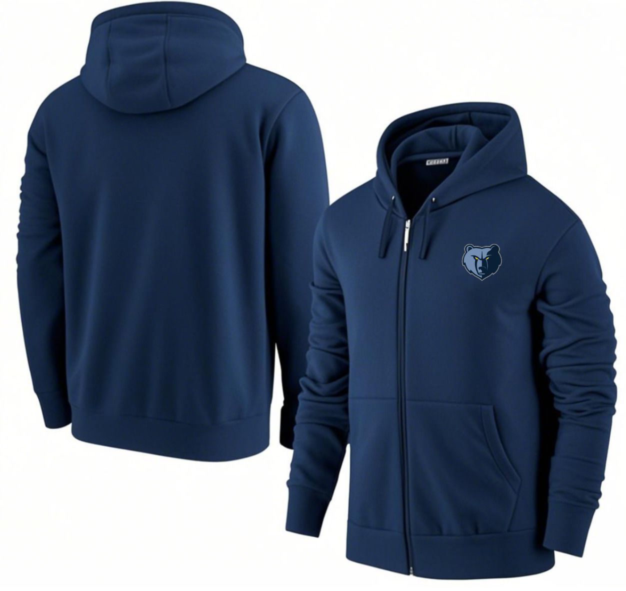 Men Memphis Grizzlies Dark Blue Zipper hoodie 2025 NBA Jersey style 1